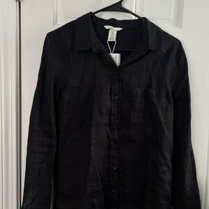 H&M Black Button Down Linen Shirt